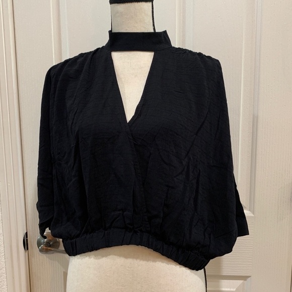 ANTHROPOLOGIE Maeve Surplice Hi-Neck Cutout Blouse - Picture 5 of 8